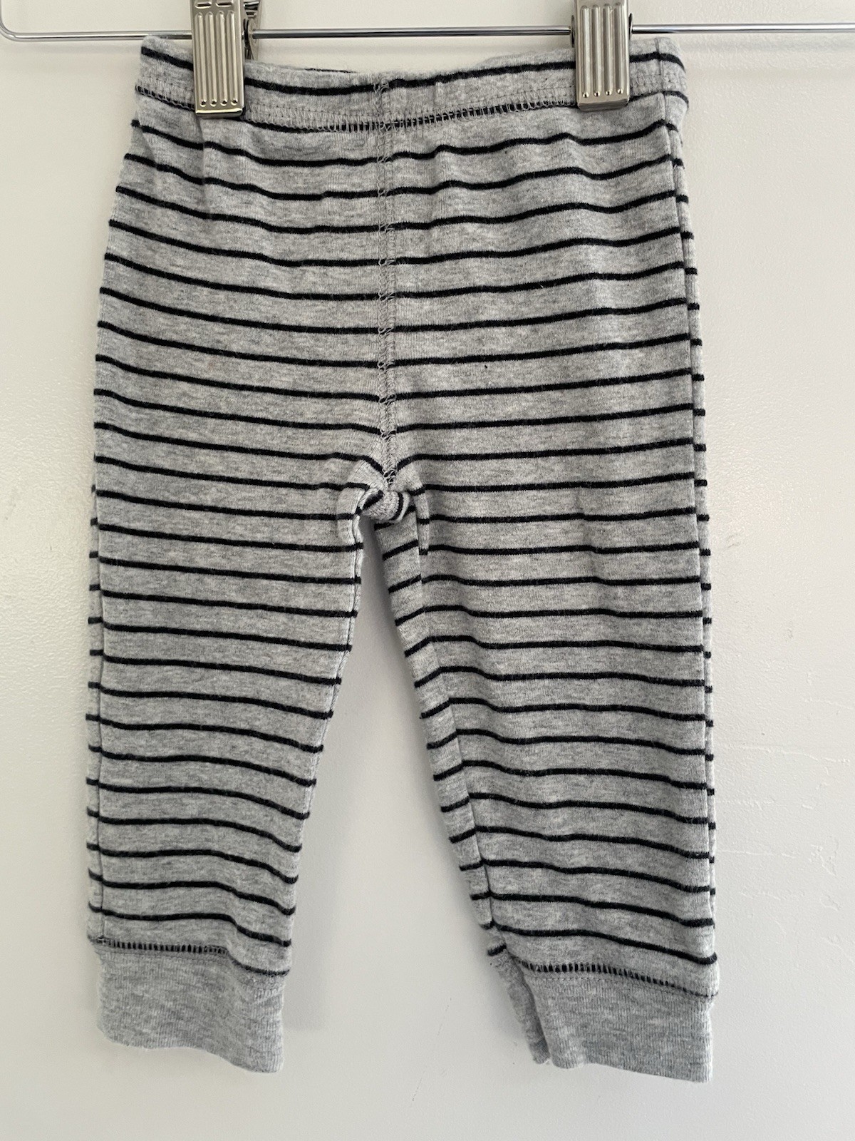 Carter's Baby Boys Black Striped 100% Cotton Elastic Waist Pull On Pants Gray 9M