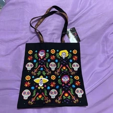 Disney Pixar Remember Me Miguel Tote Bag Embroidered Skull Floral New