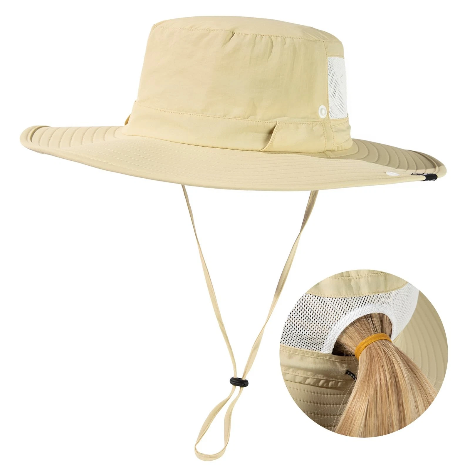 Sun Hats for Women Big Head Wide Brim UPF 50 with Chin Strap Ponytail Hole Fo...