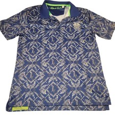 Robert Graham Polo Shirt Mens Medium Blue Bird Print Classic Short Sleeve Crest