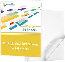 Premium Printable Vinyl Sticker Paper for Inkjet Printer, 80 Sheets Matte White