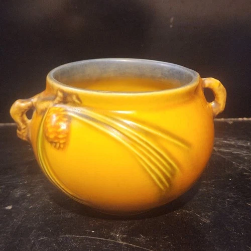 Vintage Roseville Pottery 632 - 3" Pine Cone Brown Vase Jardiniere VG