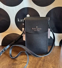 Kate Spade Staci Phone Flap Crossbody Purse - Black Saffiano Leather