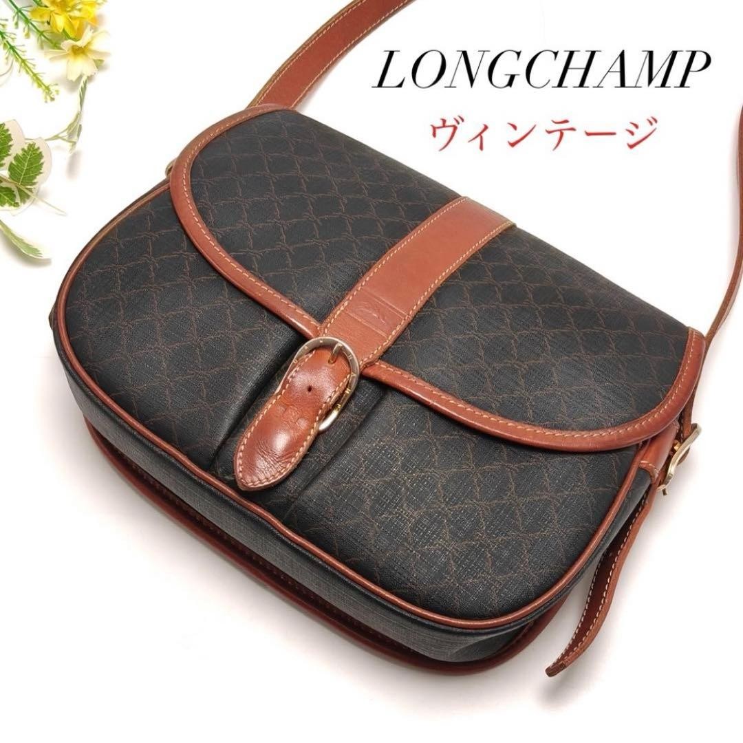 LONGCHAMP 2way Shoulder Bag Vintage Monogram PVC Leather Black Brown