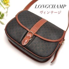 LONGCHAMP 2way Shoulder Bag Vintage Monogram PVC Leather Black Brown