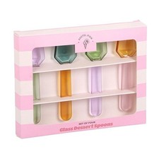 Set of 4 Pastel Glass Dessert Spoons | Elegant Summer Spoons for Ice Cream