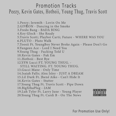 Rap/R&B.. White CD. Peezy, Kevin Gates, Hotboii, Young Thug, Travis Scott
