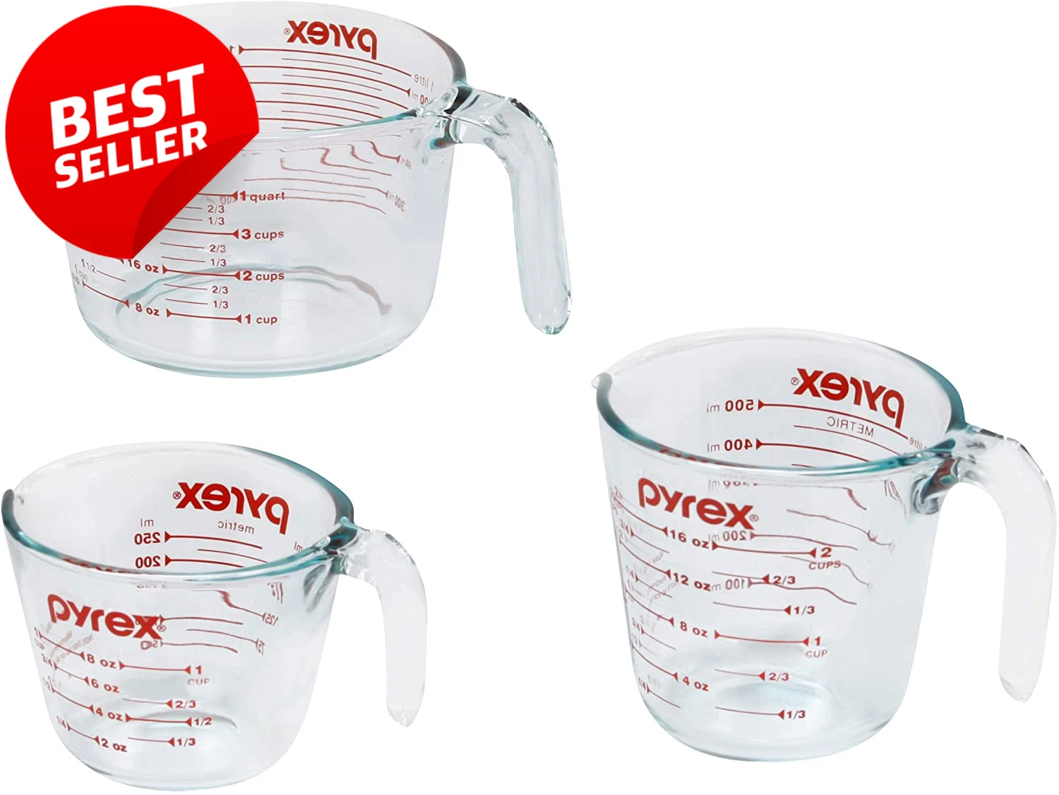 Essentials 3-Pack Glass Measuring Cups Set 1 2 4 Cup Baking Cooking US