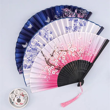 Vintage Silk Folding Hand Fan Bamboo Chinese Japanese Dance Prop Gift UK