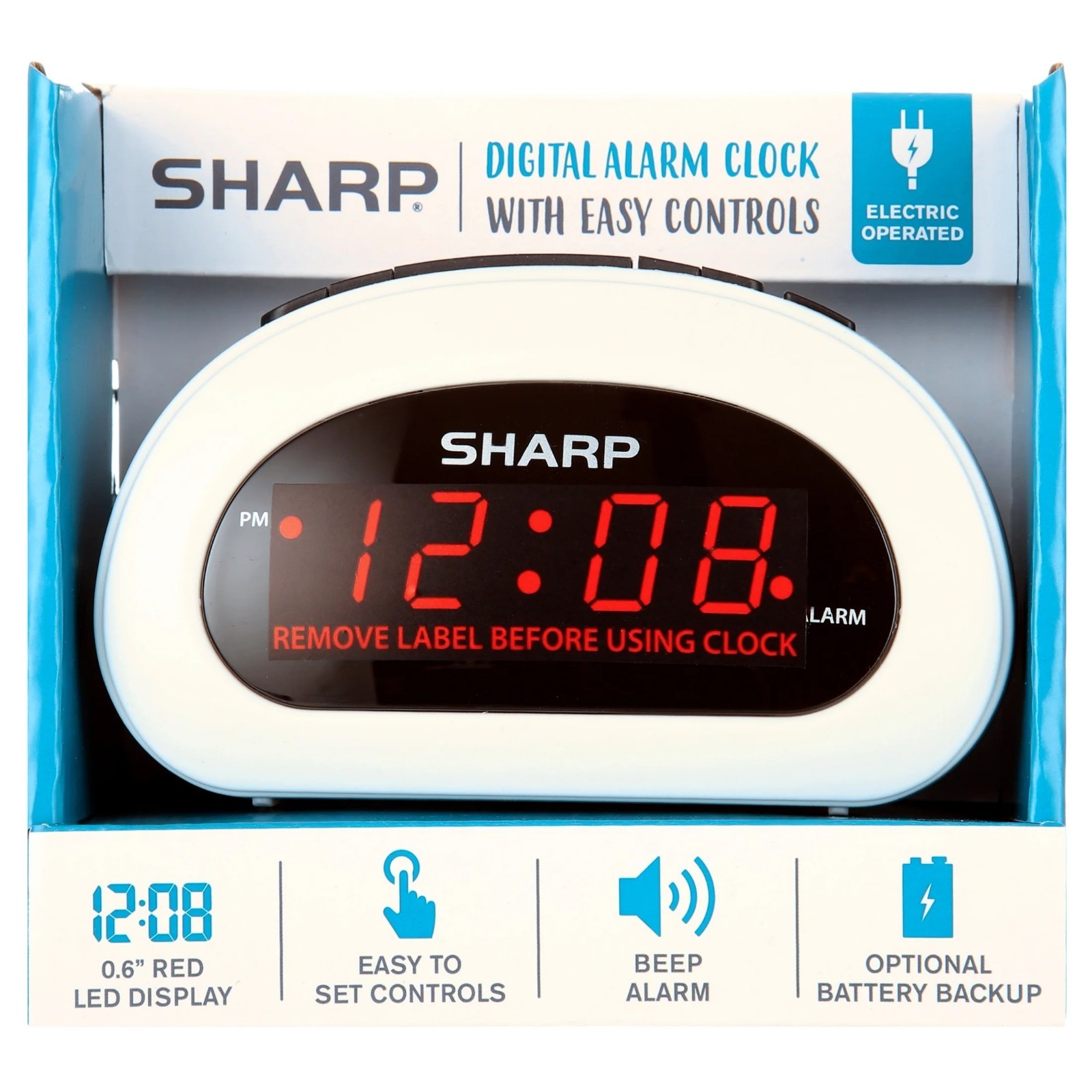 Digital Sharp Alarm Clock, Cosmic Silver, Easy to Set Controls, Red LED Display