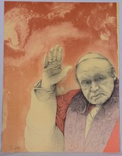 Bruno Bruni: Farblithografie-Papst Johannes Pauls II. handsign.+num. 120 Ex.