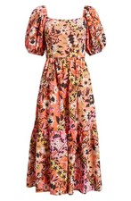 VINCE CAMUTO Square Neck Puff Sleeve Maxi Dress Orange Black Size 6 MSRP $158