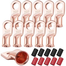 10PCS 2/0 AWG-3/8 Heavy Duty Battery Lugs with 3:1 Heat Shrink Tubing, Ring T...