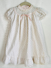 VTG 80'S ALEXIS WHITE PINK TINY ROSEBUD FLORAL BABY RUFFLED INFANT DRESS 6-9 MOS