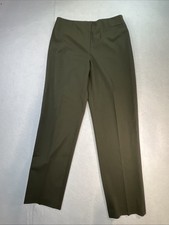 Talbots Dress Pants Women Size 12 Stretch Olive Flat Front Straight Leg