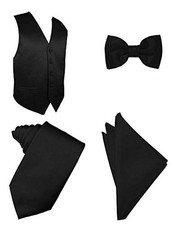 Oliver George 4pc Men's Solid Formal Waistcoat Tuxedo Dress Vest Medium Black