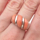 Kabana 925 Sterling Silver Vintage Real Peach Coral Modernist Ring Size 6.5