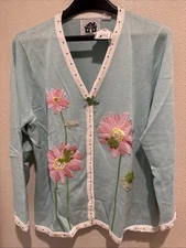 Storybook Knits Women's Beaded Cardigan Sweater NOS Sz L Granny Christmas Core