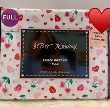 BETSEY JOHNSON Sweet Tart Heart Cherries Microfiber VALENTINES Full Sheet Set