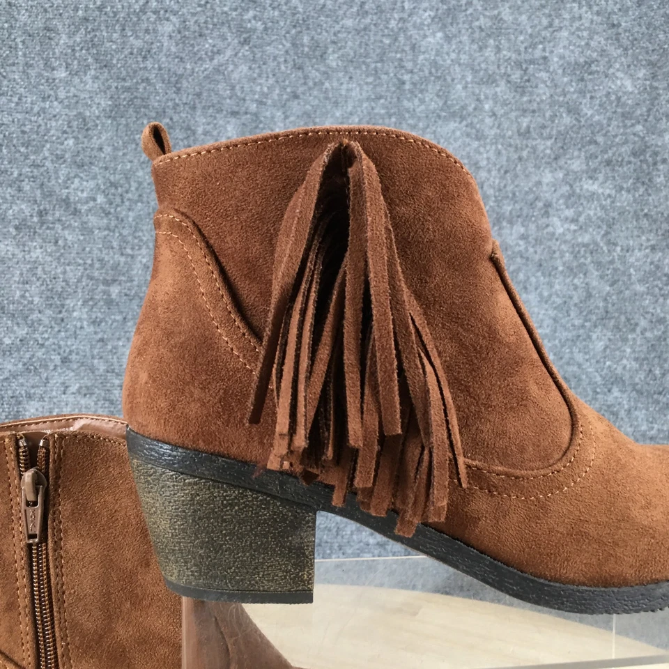Faded Glory Boots Womens 6 Fringe Casual Zip Ankle Bootie Brown Fabric Heels - Image 4 of 4