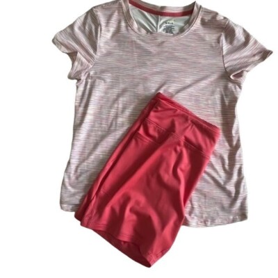 Tek Gear  Girl's Plus T-Shirt Top and Shorts - Orange/Purple - XXL (18-20)