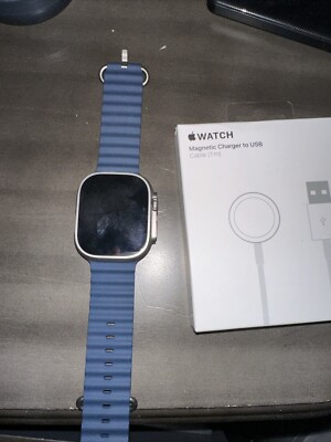 Apple Watch Ultra 49mm Titanium Case with Ocean Band Blue, One Size 