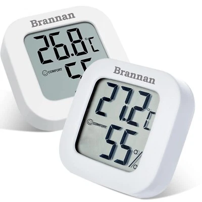 BRANNAN Twin Pack LCD Room Thermometer- Accurate Indoor Temperature & Humidity