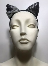Sassy Black Glitter Cat Ears Headband Halloween Costume Accessory