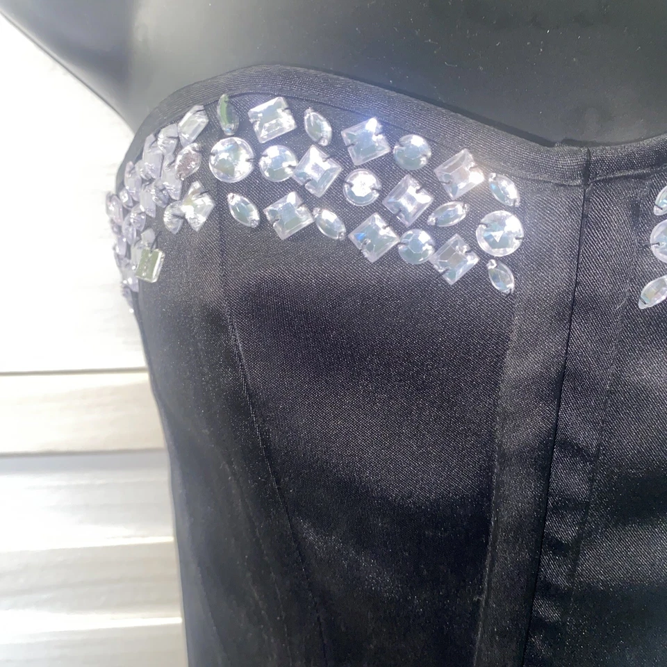 Corsé Bustier Charlotte Russe Negro Satinado Estrás Sin Tirantes Talla S Foto 2 de 4