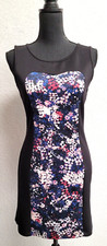Pink Rose Dress (M) Black/Floral Accent. Sleeveless. Back Cut-Out. Poly/Spandex.