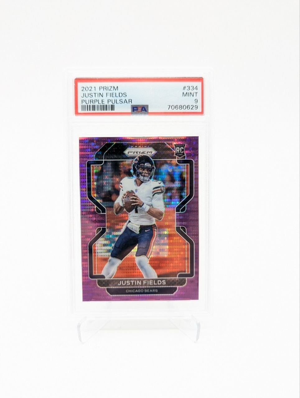 2021 Panini Prizm JUSTIN FIELDS Purple Pulsar Chicago Bears Rookie RC #334 PSA 9