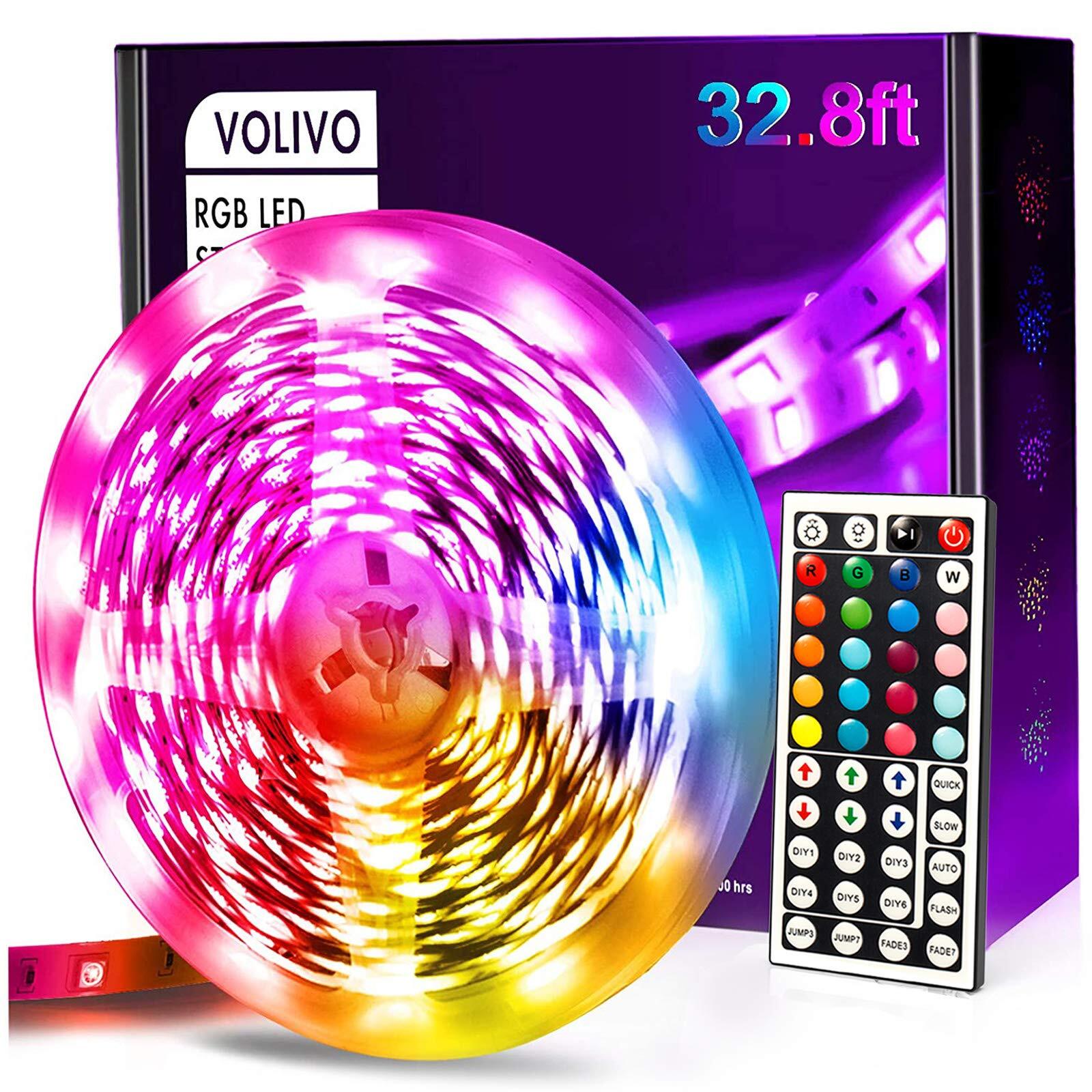 32.8 FT RGB LED Strip Lights for Bedroom with 44 Key Remote Control-image