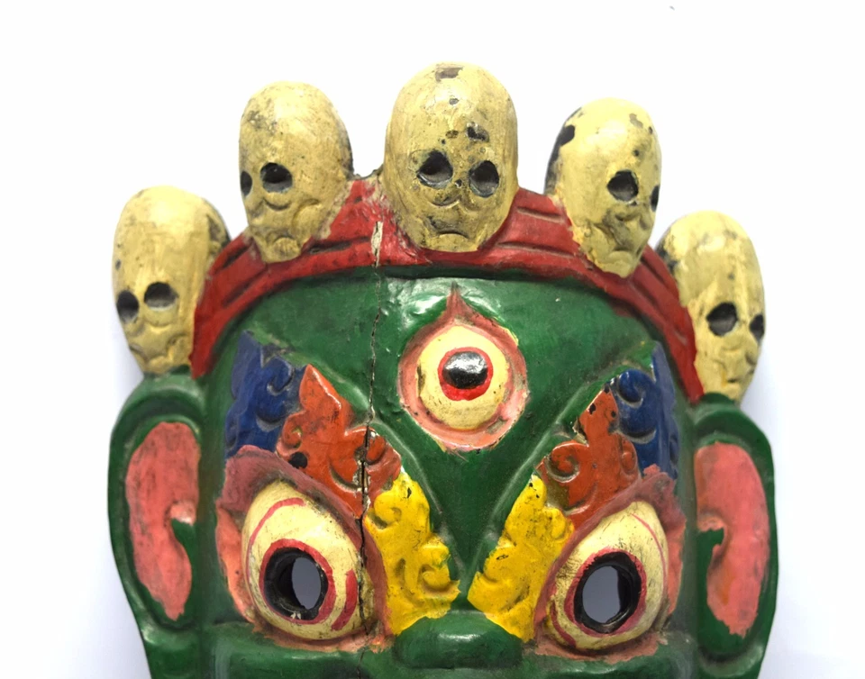 Máscara de diabo colecionável vintage esculpida à mão em madeira para decoração de casa tribal. i71-5 - Imagem 2 de 4