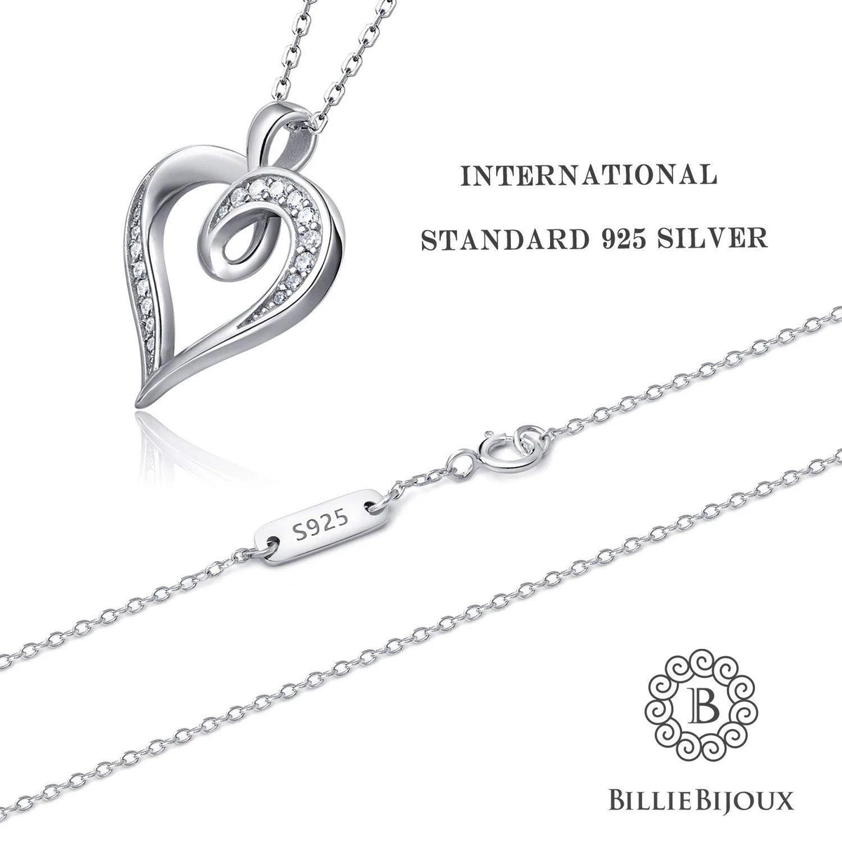 Billie Bijoux 925 Sterling Silver Infinity Love Heart Necklace