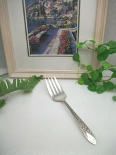 National Silver Company   ROSE & LEAF  Silverplate Cold Meat Serving Fork  1937 