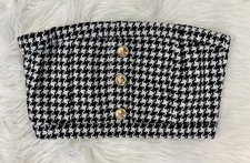 Walter Baker Women's Sz S Black White Houndstooth Bandeau Cropped Gabby Top