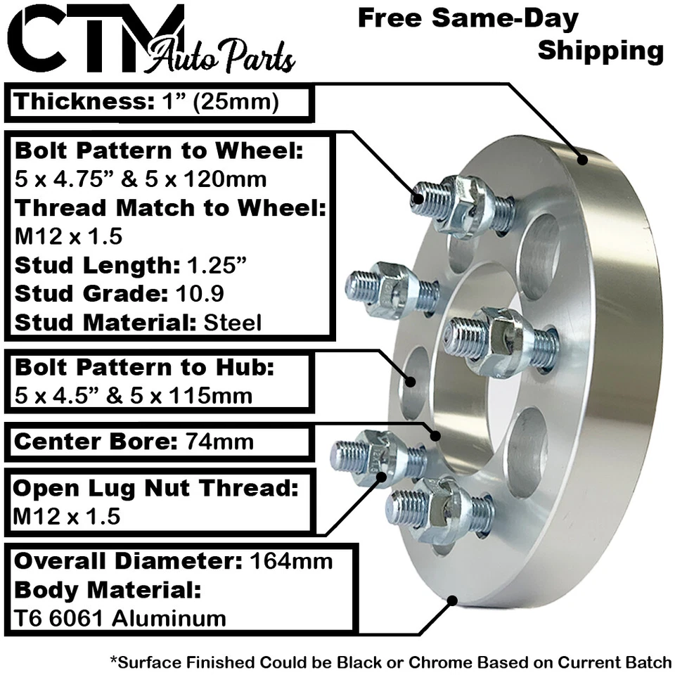 ADAPTADOR DE RUEDA ESPACIADOR 4P 1" GRUESO 5x4.5(115) a 5x4.75(120) ajuste mazda/pontia/más Foto 2 de 4