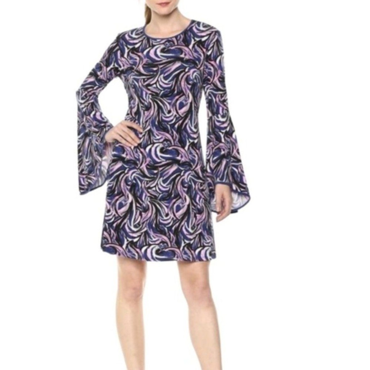 Taylor 70s Inspired Flare Sleeve Swirl Print Jersey Knit Dress Womens size  6 | eBay