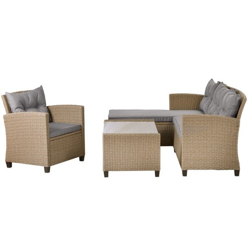 4-Pc Patio Wicker Rattan Sectional Set w/ Seat Cushions – Conversation Sofa - Picture 12 of 18