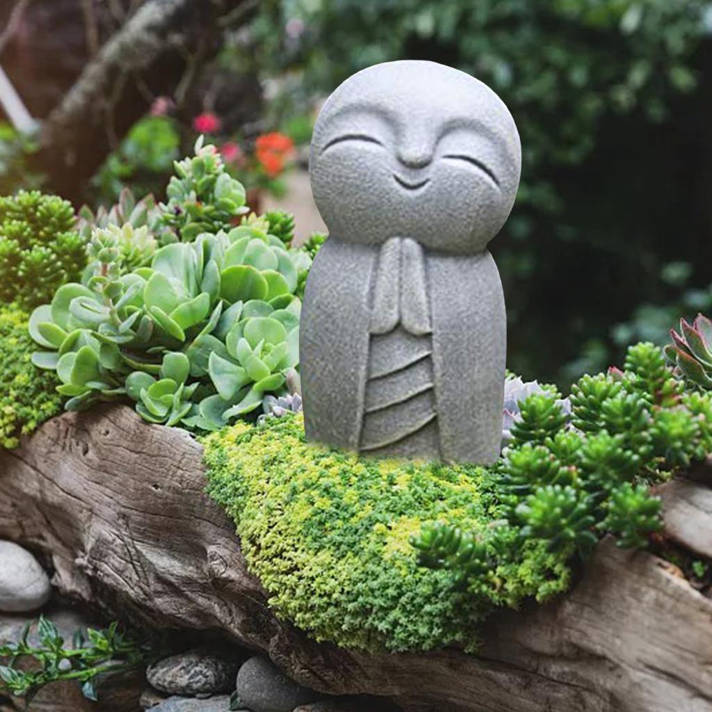 Kleine Jizo-Buddha-Statue Aus Kunstharz – Handbemalt, Für Garten, Haus Oder Aquarium, Grau
