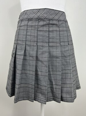 Mamba Jeans Junior's Plaid Gray/Black Pleated Tennis Skirt Size M