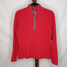 Old Navy women's M fleece pullover red  gray trim collar 1/4 zip long sleeves