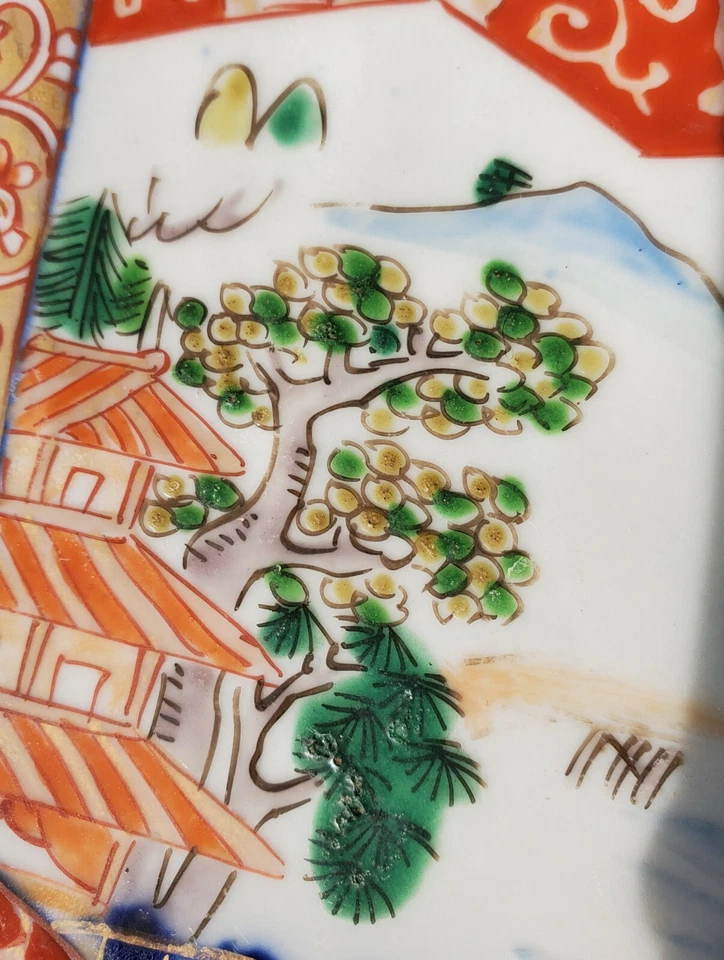 Antiguo cuenco estriado japonés Imari Phonenix pescador con borde festoneado 19c Foto 4 de 4