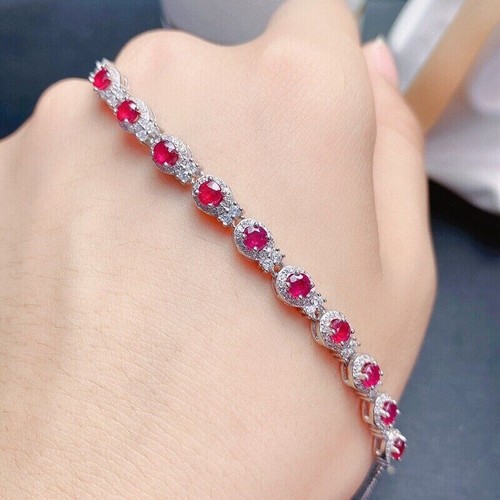 4Ct Round Cut Simulated Red Ruby Women's Tennis Bracelet 14K White Gold Plated - Picture 4 of 5