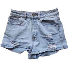 Melville Sz 26 Denim Jean Shorts Cuffed Frayed Hem, Button Fly