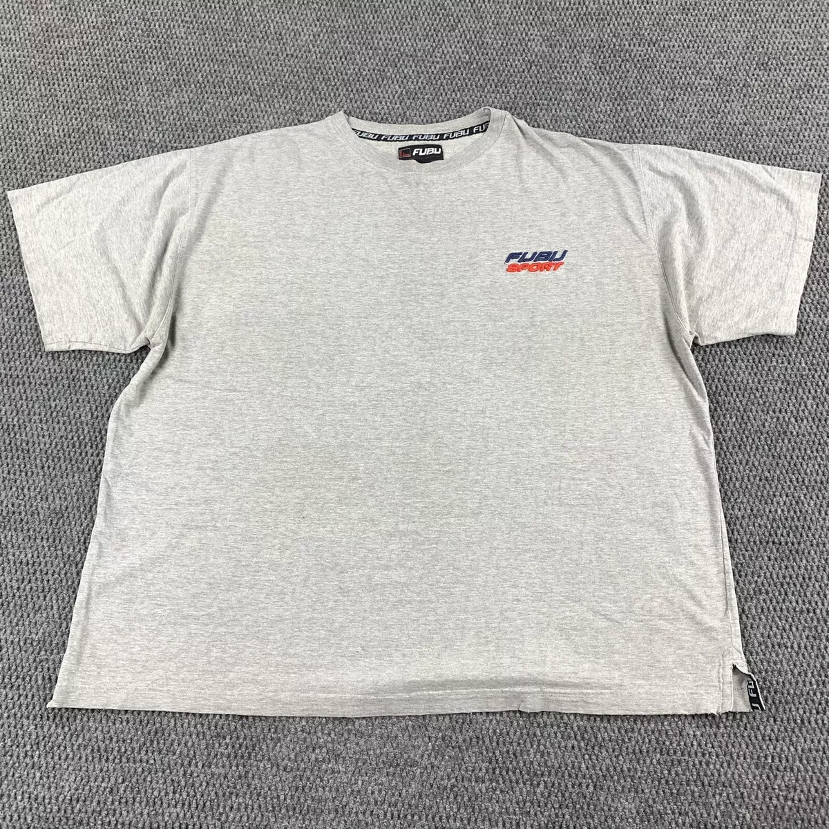 Vintage Fubu Sport Gray T-Shirt Size 1X Big Embroidered Spellout Hip Hop Rap Tee