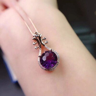 Round Cut Simulated Amethyst Women's Stunning Pendant In 14k Yellow Gold Plated