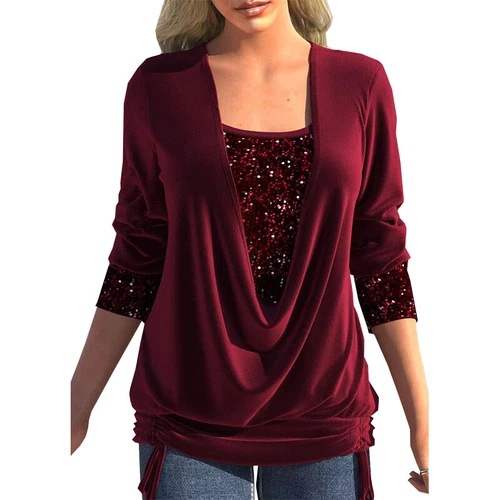 Womens Summer Tunic Tops Ladies Long Sleeve Sequins Shirts Blouse - Bild 8 von 19
