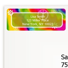 Peace Tie Dye Birthday Party Personalized Return Address Stickers - 27 labels
