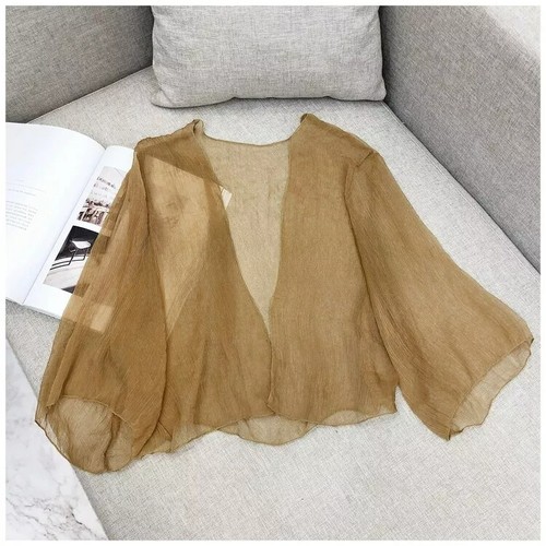 Damen Kimono offene Strickjacke durchsichtig Jacke Netz Freizeit Mantel Achselzucken Bolero - Bild 21 von 30